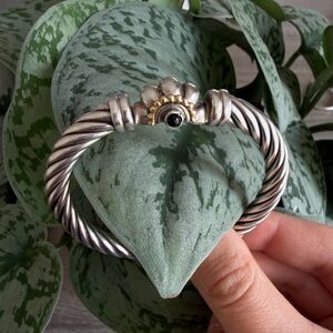 Bangle Bracelet Sterling silver 18k gold accents. Black Onyx.